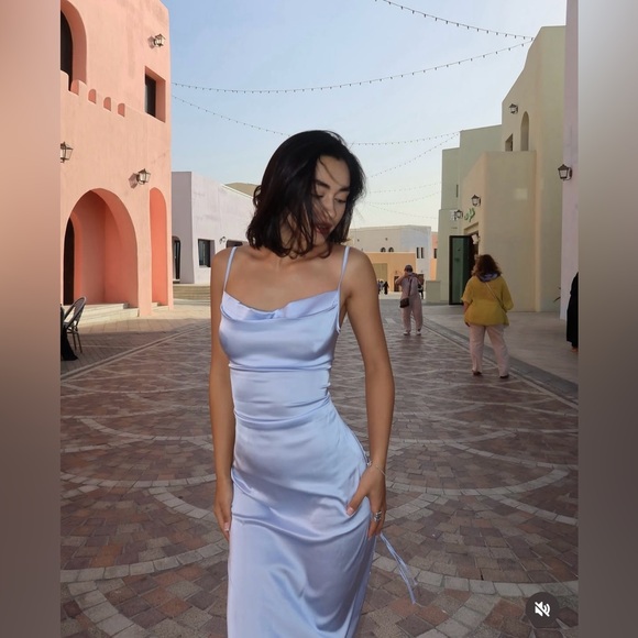 Zara dress wedding maxi slip midi satin effect baby blue coctail date coctail - Picture 1 of 11